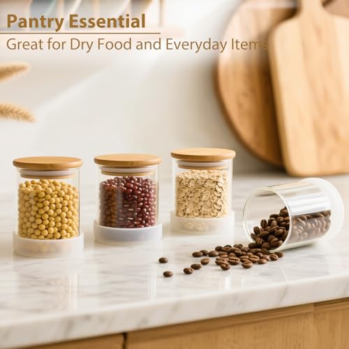 17oz Round Glass Storage Containers with Bamboo Lids – 12 Pack Small Airtight Clear Spice Jars for Pantry Organization, Kitchen Dry Food, Flour, Spice, Coffee Beans, Staples & Snacks - color: Round/17oz/12pcs