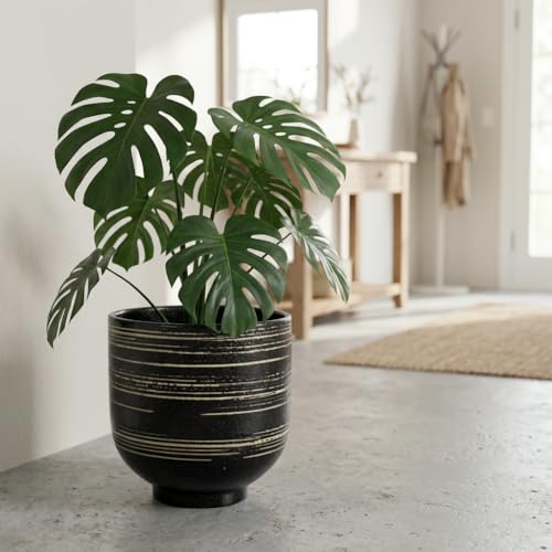 HERDUK Large Black Ceramic Planter for Indoor Trees, Modern Indoor Floor Planter Pot for Olive Trees & Faux Olive Trees, Pottery Planter with Drainage for Real Plants - color: Black, size: 10 Inch