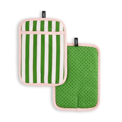 kate spade new york Botanical Stripe Pot Holder 2-Pack Set, 7" x 10", Green/Pink - color: Green/Pink