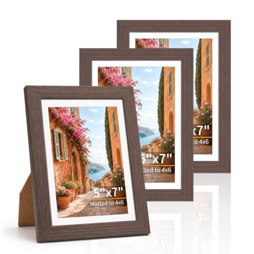 5x7 Wooden Picture Frames Set of 3 Mahogany Photo Frame Wall Table Display | Sturdy MDF 5x7 frames with mat clear plexiglass Hangs on wall stands on table family pics weddings diplomas home or office - color: Mahogany, size: 5x7