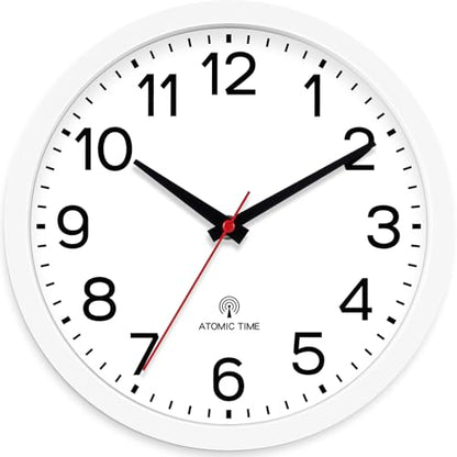 AKCISOT 10 Inch Wall Clock, Silent Battery Operated Analog Clock, White | Atomic | Classroom | Kitchen | Office | Easy to Read Numbers | Garage - color: Atomic_white, size: 10 Inch
