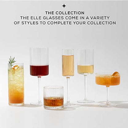 JoyJolt Elle 16oz Fluted Highball Glasses Set of 2, Ribbed Tall Cocktail Tumblers for Gin Juice Water, Vintage Style Drinking Glasses - style: Highball Glasses