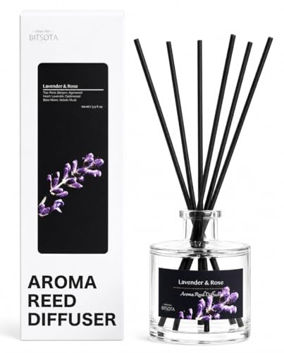 Reed Diffuser Set, Lavender & Rose 3.52 oz (100ml) Scented Diffuser with Sticks Home Fragrance Reed Diffuser for Bathroom Shelf Decor, Ideal Gift for Woman