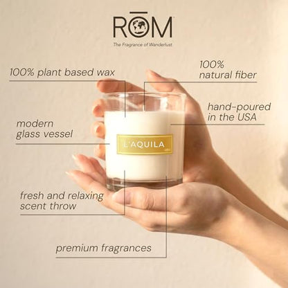 L'Aquila Fig and Bergamot Candle, Plant-Based Wax, 9oz, RŌM Fragrance
