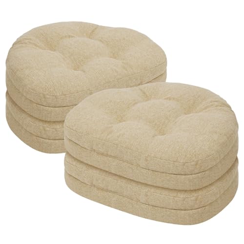 baibu Memory Foam Windsor Chair Cushions, 17 x 15.5 x 3.5 in, 4 Pack, Beige | Patented dual-layer memory foam with non-slip base, secure ties, and removable machine-washable cover for dining chairs. - color: Beige, size: 4 Count (Pack of 1)