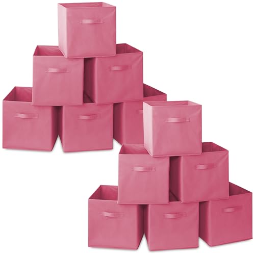 Casafield Set of 12 Collapsible Fabric Cube Storage Bins, Hot Pink - 13" Foldable Cloth Baskets for Shelves, Cubby Organizers & More - color: Hot Pink, size: 13" x 13" x 13"