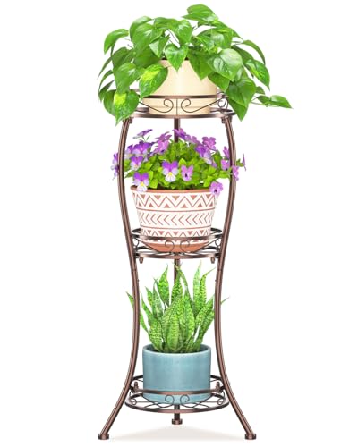 LASZOLA 3 Tiers Metal Corner Plant Flower Stand Tall Indoor Outdoor, Bronze | Heavy Duty Small Holder Shelf for Multiple Plants, Vintage 30 Inch High for Patio Office, Modern Sturdy Vertical Iron Rack - color: Classic Bronze, size: 3 Tier