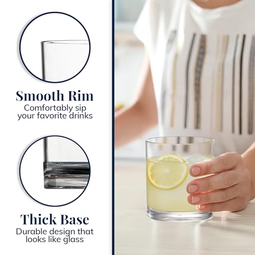 US Acrylic Classic Clear Plastic Reusable Drinking Glasses (Set of 6) 12oz Rocks Cups | BPA-Free Tumblers, Made in USA | Top-Rack Dishwasher Safe (Pack of 24) - color: Clear, size: Rocks Tumblers (Pack of 24)