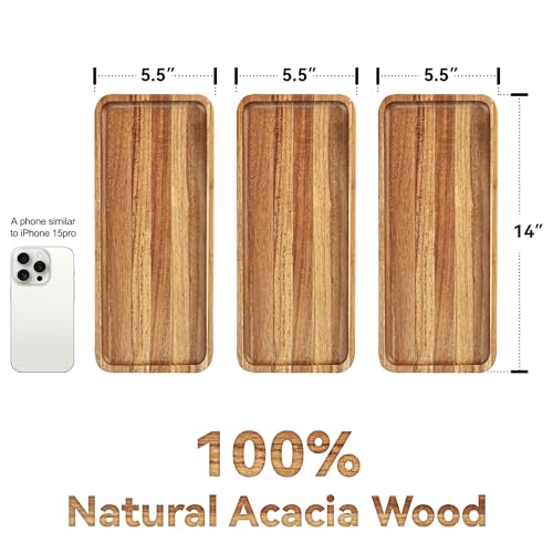 3 Pack Acacia Wood Charcuterie Cheese Trays 14x5.5in | Solid Natural Acacia Wood, Food Safe & Durable. Versatile home tray, simple to clean, wonderful gift for all celebrations. - color: 14"*3pcs