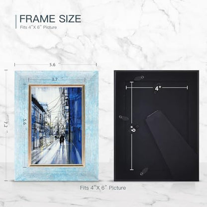 XUANLUO 4x6 Picture Frames Set of 4 Rustic Retro Photo Frame with HD Plastic Cover for Wall Mount and Tabletop Display Family Friends Wedding Gift - color: Blue-4pcs, size: 4×6 inch