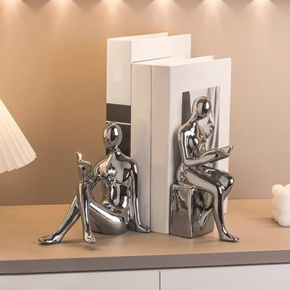 LIFKOME Art Decor Bookends Ceramic Reader Decoration Abstract Figurine Decoration for Bookshelf