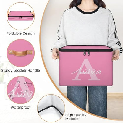 Customized Storage Basket with Initial Name, Personalized Keepsake Box | Foldable Sturdy Large Storage Bin Organizer with Handle Lid Lightweight Waterproof Dustproof, 14"L x 10.2"W x 10.4"H - color: Option 2