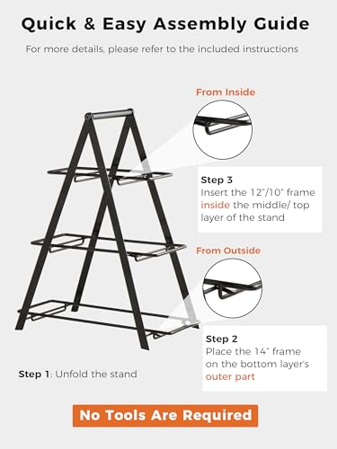 YHOSSEUN 3 Tier Serving Tray Tiered Tray Stand, 10+12+14 Inch, Black | Ceramic Serving Platters and Trays with Metal Rack, Large Serving Trays for Party 3 Tier Serving Stand Dessert Display Set - color: E-black Stand, size: 10+12+14 Inches