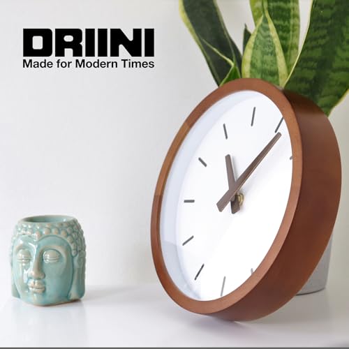 Driini Modern Mid Century Wood Analog Wall Clock (12") - Battery Operated with Silent Sweep Movement - Small Decorative Wooden Clocks for Bedrooms, Bathroom, Kitchen, Living Room, or Office - size: 12"