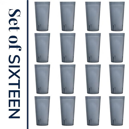 US Acrylic Cafe Plastic Reusable Tumblers (Set of 16) 20-ounce Water Cups in Grey | Value Set of Restaurant Style Drinking Glasses, Stackable, BPA-free, Made in the USA | Top-rack Dishwasher Safe - color: Gray, size: 20 ounces