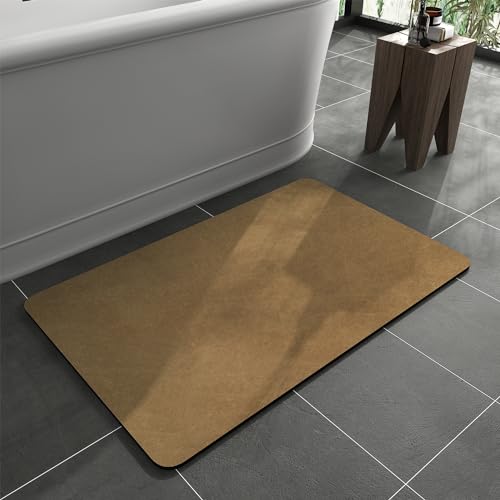 MontVoo -Bath Mat Rug-Rubber Backing Non Slip Quick Dry Absorbent Thin Bathroom Rugs Fit Under Door-Faux Suede Surface Bathroom Floor Mats-Shower Rug for in Front of Bathtub Shower Camel 16"x24" - color: Camel, size: 24" x 16"