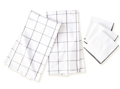 Premium Cotton Flour Sack Kitchen Towels and Dishcloths Set of 5 - Large 20”x 30” Kitchen Towels, Set of 2, Dishcloths, Set of 3. Towels Become Softer and Tougher After Washing. Gray Check Design.