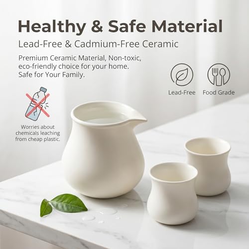 Modern Ceramic Pitcher 18oz, Small Coffee Carafe for Hot/Cold Drinks, Microwave & Dishwasher Safe, Lead-Free Water Pitcher for Milk, Juice, Iced Coffee, Drip-Free Spout (Not Include Cups) - size: 18 Ounce Espresso Milk Pitcher