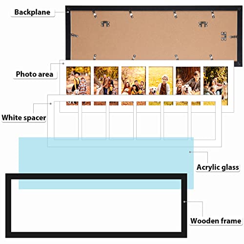 2 Pcs Picture Frame Collage 4x6, 6 Opening Black Wood Grain | Multiple Pictures Display with Mat, Wall Tabletop Decor, Family Photo Collage Frames 4x6, White Mat, Memory Gift