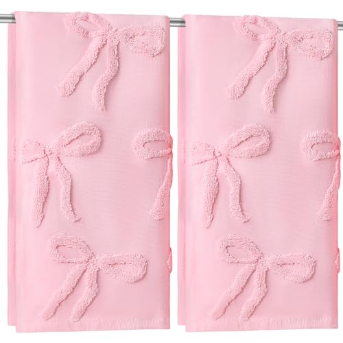 2 Pcs Pink Hand Towels for Bathroom Coquette Bow Decor, 100% Cotton | Jacquard Weave with Bow Decor, Coquette Preppy Style for Teen Girls Bathroom, Soft Absorbent Towels Set, 13.7x29.5 Inch - color: Pink, style: Bowknot