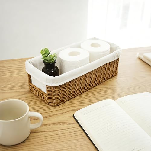 YRMT Rattan Toilet Tank Basket Toilet Paper Storage Baskets for Bathroom Handwoven Toiletry Countertop Organizer Water-Resistant Home Decor 14" x 6" x 4" (Rattan)