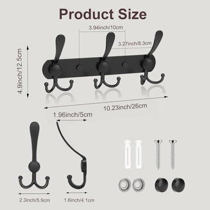 YUNISS Coat Rack Wall Mounted，3 Tri Stainless Steel Coat Hook for Coat Hat Robes Towel in Mudroom Entryway (Black, 1 Pack 3 Hook) - color: Black, size: 1 Pack 3 Hook