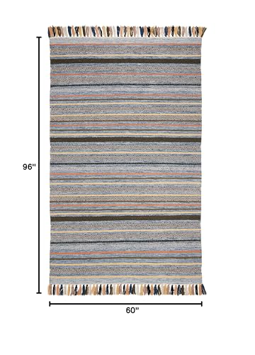 SAFAVIEH Montauk Collection Area Rug - 5' x 8', Blue & Multi, Handmade Boho Stripe Fringe Cotton, Ideal for High Traffic Areas in Living Room, Bedroom (MTK901C) - color: Blue/Multi, size: 5' x 8' (Rectangular)