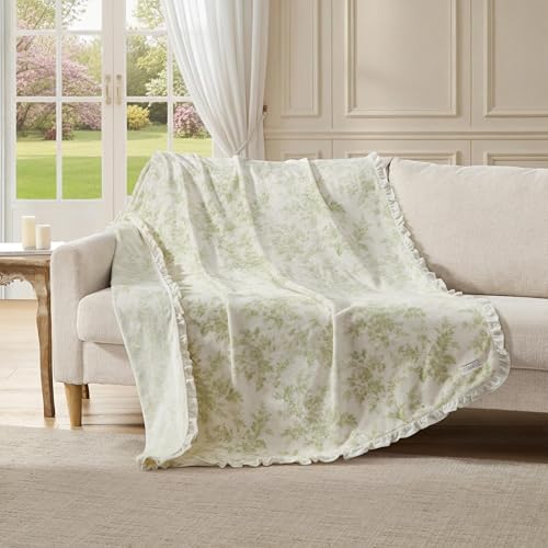 Laura Ashley - Plush Throw Blanket, 50x70, Soft and Warm with a Lightweight Feel, Botanical Leaf Design, Annalise Green - color: Annalise Green