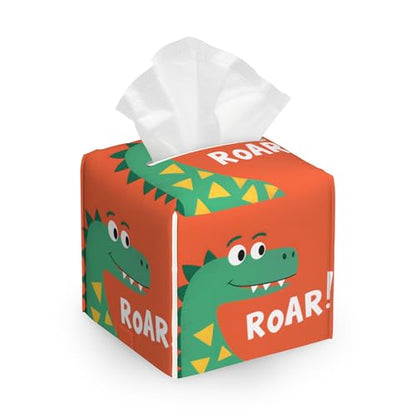 Leather Tissue Box Holder Cartoon Dinosaurs Tissue Box Cover Square Waterproof Holder Organizer Modern Napkin Holder for Bedroom Dresser Night Stand Office Desk - color: Cartoon Dinosaurs