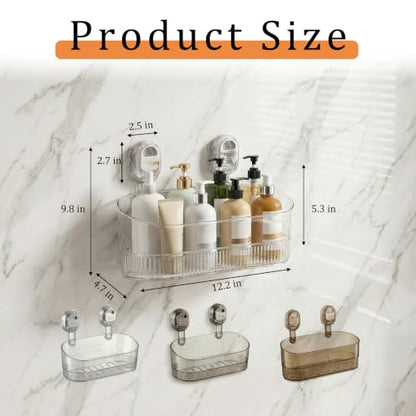 AVOKIHI Suction Cup Shower Caddy, No Drill Shower Shelf | Clear acrylic storage box for inside shower. Strong suction cups hold safely on smooth walls. No drill or adhesive. - color: Transparent