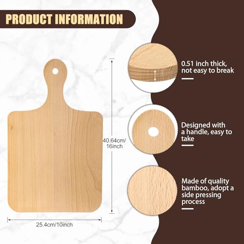 Lounsweer 6 Pcs Wood Cutting Boards with Handle, 16" for Chopping | Thick Natural Wood Laser Engraving Material, Charcuterie Serving Display, Wedding Housewarming Gift, Durable - size: 16 x 10 inches