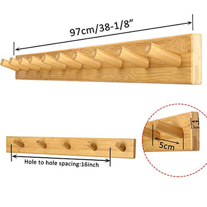 WEBI Coat Rack Wall Mounted,10 Hooks,38" Long Coat Hanger Wall Mount,Peg Rail Hat Hooks for Hanging Caps,Jacket,Clothes,Coats,Natural - color: Natural, size: 38 inch