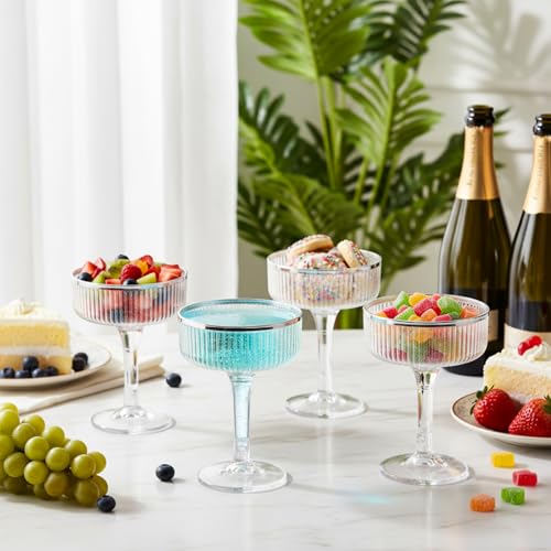 Champagne Tower 7 oz Plastic Champagne Coupe Glasses Set Stackable Plastic Ribbed Martini Glasses Unbreakable Acrylic Cocktail Coupe Cups for Wedding Birthday (Glitter,Silver,Set of 55) - color: Sliver, size: Glitter