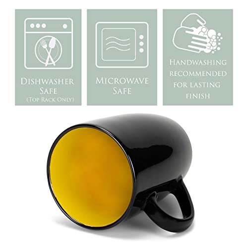 Elanze Designs Color Pop Yellow Black Exterior 16 ounce Glossy Ceramic Mugs Matching Set of 4 - color: Yellow