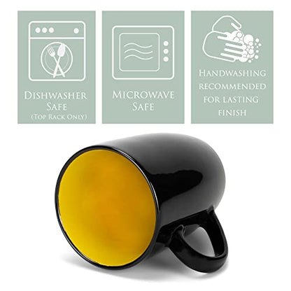 Elanze Designs Color Pop Yellow Black Exterior 16 ounce Glossy Ceramic Mugs Matching Set of 4 - color: Yellow