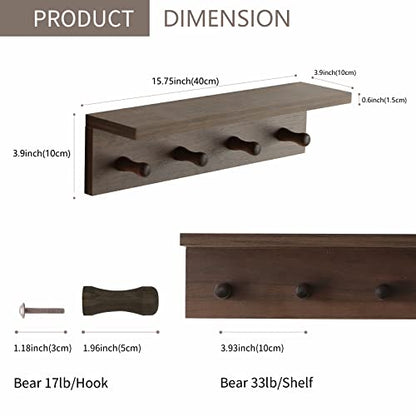 Entryway Coat Rack Hooks with Shelf, Sturdy Wooden Floating WallOrganizer Shelf with 4 Hooks siutable for Entrance, Mudroom, Kitchen, Bathroom,.etc(Walnut Finish) - color: Walnut Finish