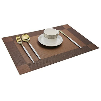 Placemats Washable Easy to Clean Table Mats for Kitchen Table Heat-resistand Woven Vinyl PVC Placemat 12x18 inches Set of 4（Brown） - color: Brown, size: placemats set of 4