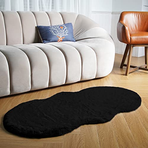 Latepis Black Shag Rug 2x4 Rugs for Bedroom Furry Shaggy Rug Washable Faux Rabbit Fur Rug Small Cute Rug Fluffy Rug for Cushion Nursery Kids Room Home Decor Sheepskin - color: Black, size: 2' x 4' (Accent)