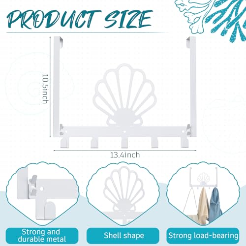 Reallnaive Seashell Over The Door Hooks Nautical Coastal Bathroom Decor Hanger Wall Mount Rack Holder for Towel, Hat, Coat, Cloth, Keychain, Bag, Seaside Home Decor - style: Nautical Seashell
