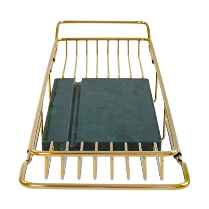 Expandable Bathtub Tray Caddy for Luxury Bath, Extra Wide Acrylic Tub Tray with Natural Marble Board, Waterproof Bath Tub Shelf for Phone, Wine, Book, Tablet Stand - Ideal Home Spa (Gold, Green) - color: Gold, Green