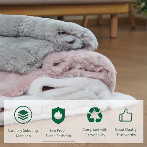 Latepis Area Accent Rug 2x4 Grey Furry Rug Washable Faux Fur Fluffy Shag Rugs Plush Shaggy Soft Rabbit Rugs for Playroom Sofa Bedroom Nursery Room Sheepskin - color: Grey, size: 2' x 4' (Accent)