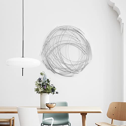 LuxenHome Silver Abstract Metal Wall decor, 26 inch Round Wall Art | Mordern Iron Sticks, Large Contemporary Bling Wall Sculptures, Hanging for Living Room Bedroom Office - color: Silver
