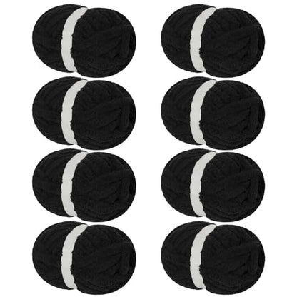 Franel Black Chunky Chenille Yarn for Hand Knitting Blanket (8 Pack, Total 64oz) - Shed-Resistant Fluffy Jumbo Yarn for Crocheting, Super Bulky Big Yarn for DIY Throw, Pre-Wound & Tangle-Free - color: 06