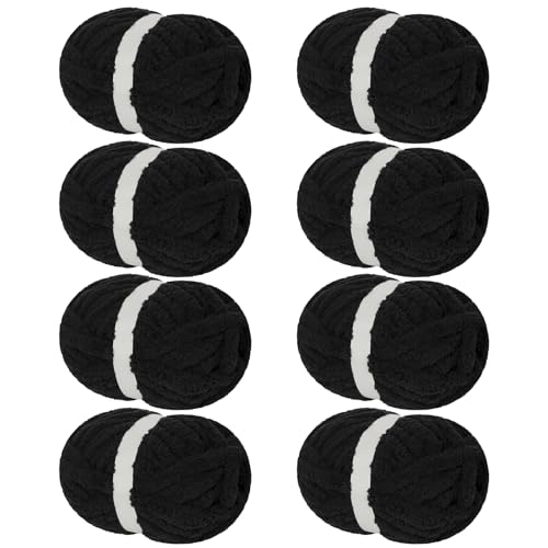 Franel Black Chunky Chenille Yarn for Hand Knitting Blanket (8 Pack, Total 64oz) - Shed-Resistant Fluffy Jumbo Yarn for Crocheting, Super Bulky Big Yarn for DIY Throw, Pre-Wound & Tangle-Free - color: 06