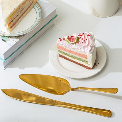 Wedding Cake Cutting Set, Champagne Flutes and Cake Knife | Cake Cutting Set for Wedding, Wedding Registry Must Haves, Bride And Groom Champagne Glasses for Wedding Gifts - color: MR & MRS Gold