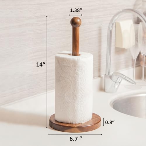 14" Acacia Wooden Paper Towel Holder, Wooden Paper Towel Roll Stand 6.7" Large Heavy Base Organizer Standing, Rustic Farmhouse Paper Towel Holder Stand, Paper Towel Roll Holders Free Standing SGL - color: Single Stick