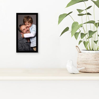 Americanflat 4x8 Picture Frame - Slim Molding - Black | Shatter-resistant glass, wall or tabletop display with included easel, triangle hangers included, secure turn-tab backing - color: Black, size: 4x8