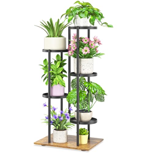 iDavosic.ly 5 Tier Plant Stand Indoor Outdoor, Black & Brown, 7.9 Inch Tray | Tiered Multiple Flower Holder, Orchid Display Rack for Patio Porch Balcony Outdoor, High Large Narrow Space Saving - color: Modern Black, size: 5 Tier