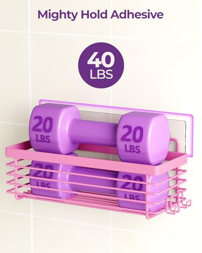 Shower Caddy Adhesive 3 Pack Stainless Steel Storage Organizers-Pink | No drilling wall mounted,rust-resistant,large capacity,quick drainage,easy to clean,suitable for bathrooms and kitchens - color: Pink