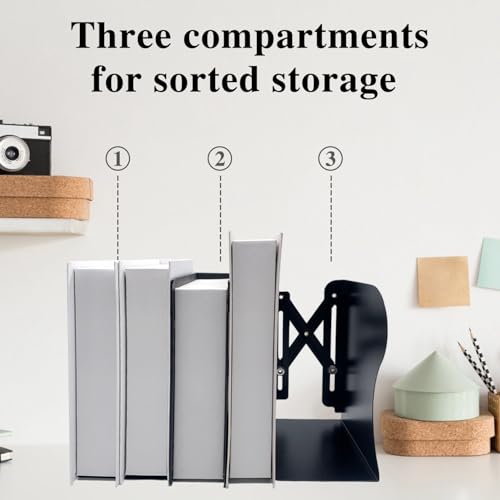 Ysenchan Heavy-Duty Adjustable Metal Bookends - Non-Slip Bookshelf Organizer for Desks, Decorative Book Holder for Magazines & Heavy Books